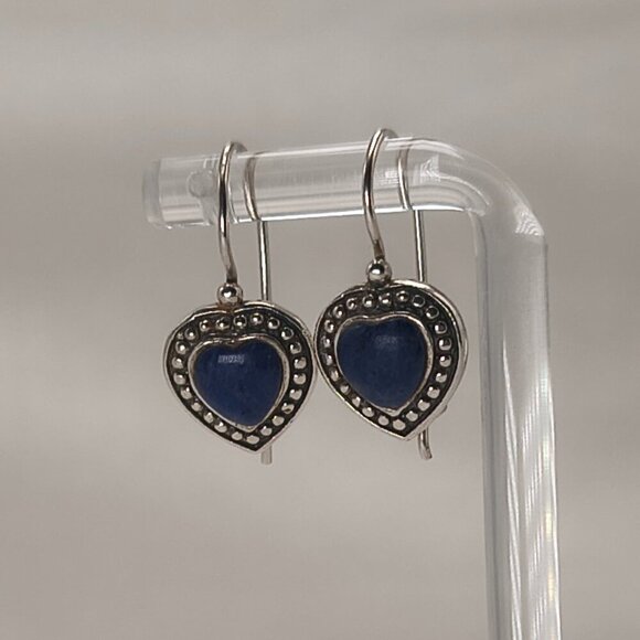 Sterling Silver HAN 925 Blue Heart Cabochon Earrings - Picture 4 of 9